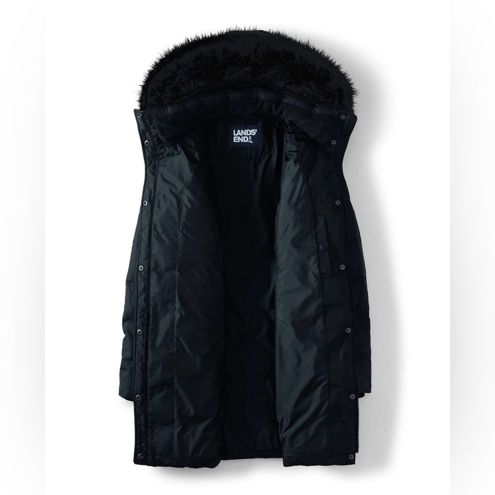 Lands’ End Women's 600 Down Winter Long Coat With Hood in Black - Picture 4 of 6